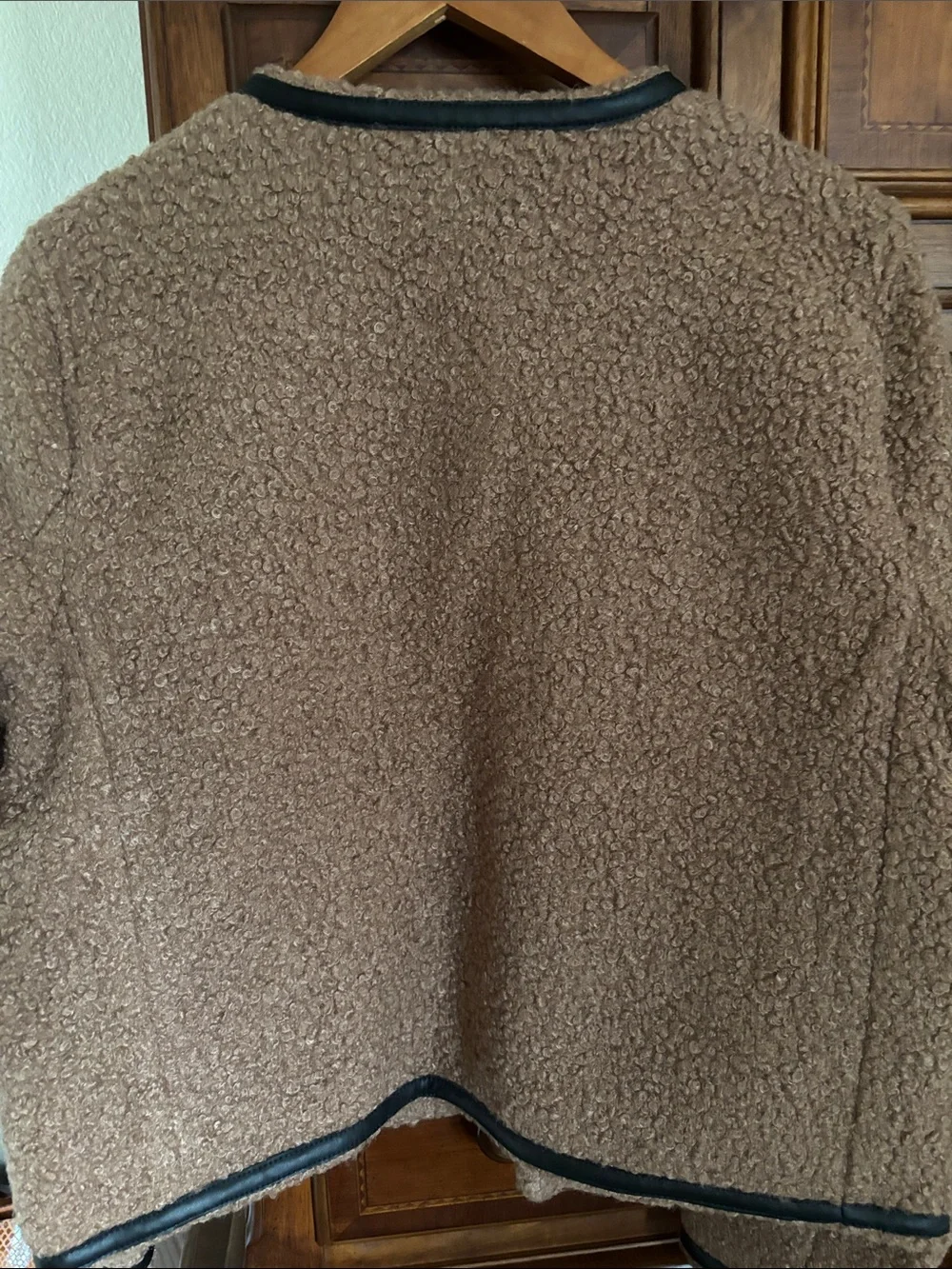 J. Crew Camel Teddy Bouclé Jacket with Black Trim